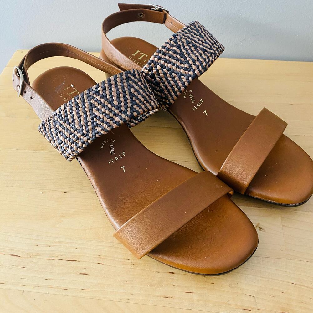Italian Shoemakers brown woven slingback sandals (Size: 7)